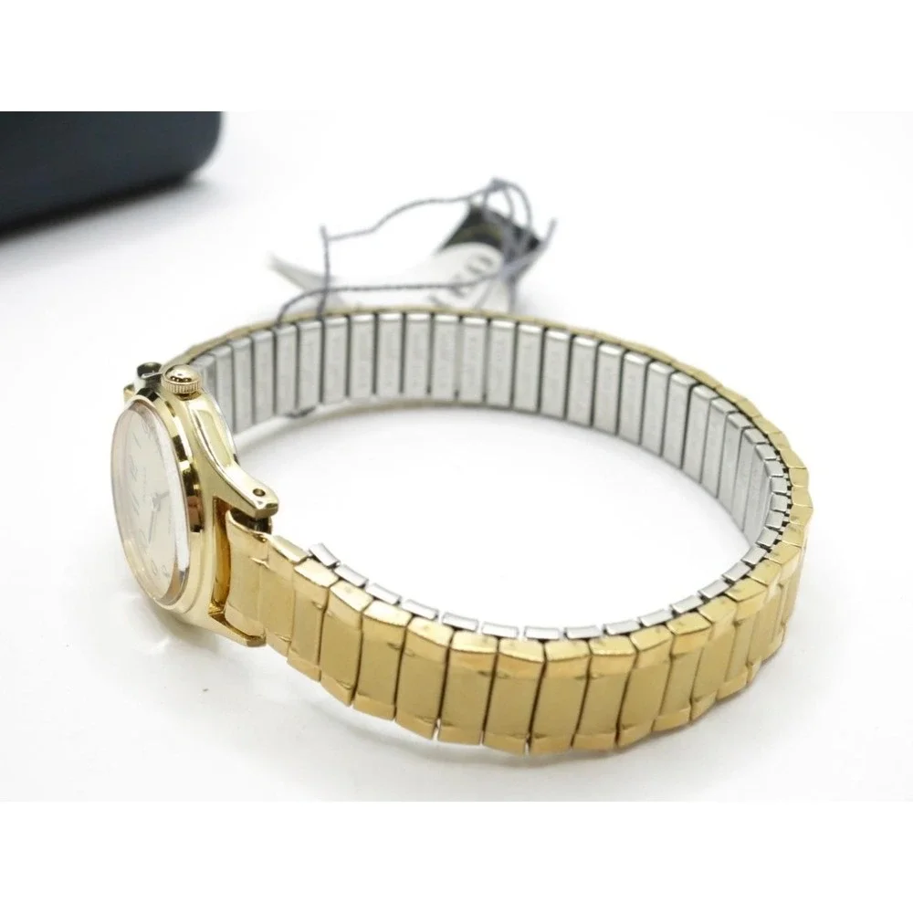 New with Box Pulsar Gold Tone Quartz Watch Base Metal Bezel Stainless Steel Back